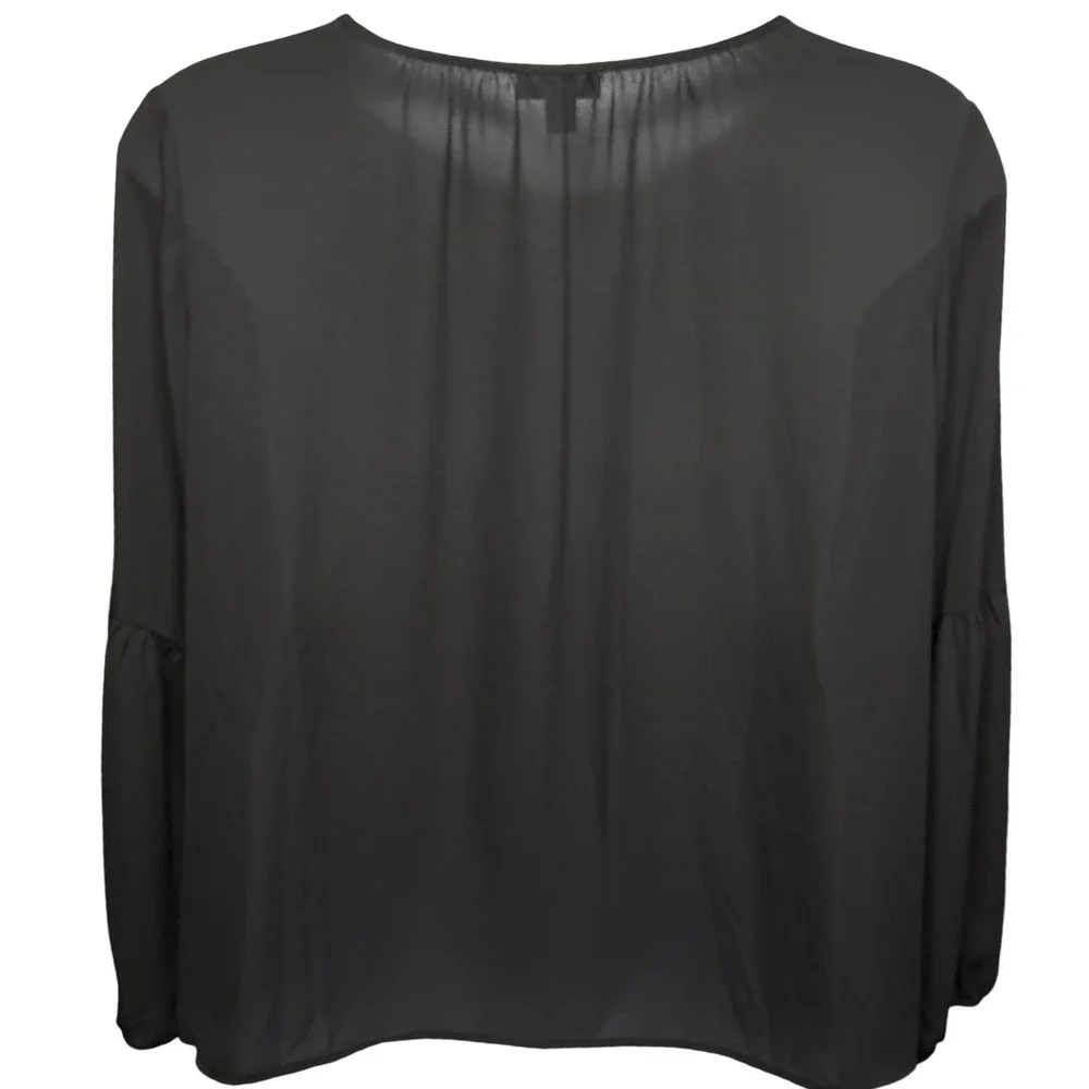LORD & TAYLOR Black Floral Embroidered Peasant Blouse 1X Boho-Chic Bishop Sleeve